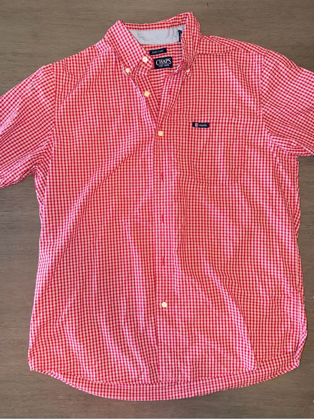 Chaps Men’s Pink & White Gingham Button-Down Shirt